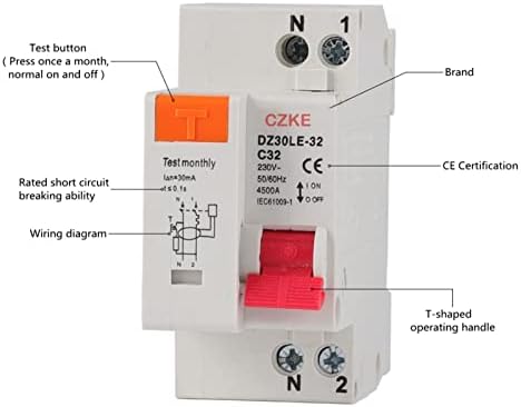 Автоматичен прекъсвач остатъчен ток INFRI DZ30LE-32 RCBO 1P + N MCB 230 36 мм, със защита от претоварване работен ток и късо съединение на 10А-32A (Цвят: N 1P, размер: 20A)