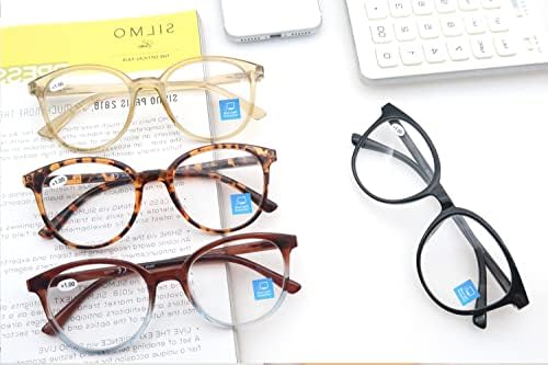MODFANS Дамски Очила За четене, 4 опаковки, Блокиране на Синя Светлина, Четци, Голяма Кръгла Дограма, Компютърни Очила, Извити Панти, 4 своята практика