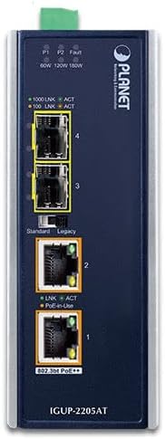 Медиаконвертер IGUP-2205AT Industrial 2-Port 100/1000X SFP в 2-Port 10/100/1000t 802.3 бт PoE++