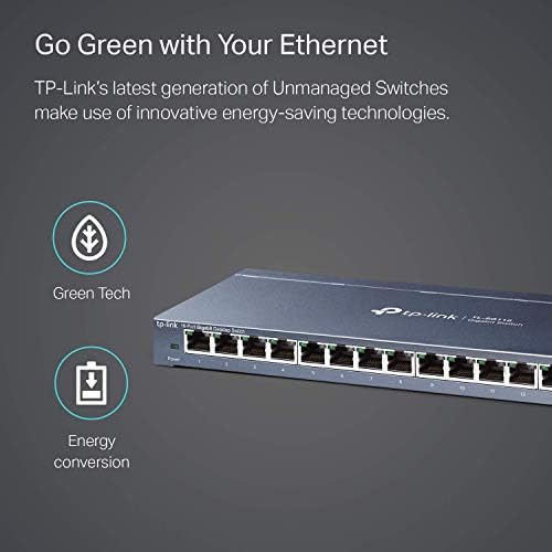 Мрежов комутатор на TP-Link с 16 порта Gigabit Ethernet | Тенис / За монтиране на стена | С доживотна защита | Без вентилатор | От здрав метал с экранированными пристанища | Оптимизация на трафика | Unmanaged (TL-SG116)