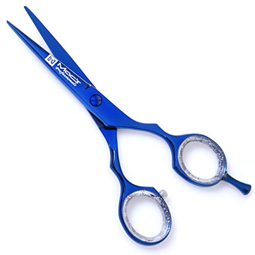 Професионални фризьорски ножици за подстригване на коса Мак с остър нож - Японски Салонные ножици от неръждаема стомана - Обща дължина 5,5 инча - Точна корекция - Син Титан - Ножици premium за подстригване на коса-2038