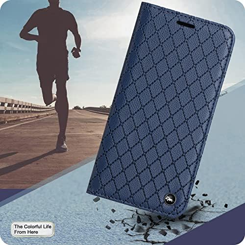 Чанта-портфейл XYX за Samsung A24 5G, RFID Заключване, Отделение за карти от изкуствена кожа Премиум-клас, Магнитна Поставка, устойчив на удари Панти Защитен калъф за Galaxy A24 5G, Синьо