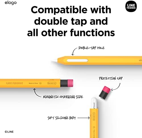 класически молив случай elago | LINE Friends, съвместим с Apple Pencil 2-ро поколение, здрав силиконов калъф, защитна употреба, съвместима с магнитна зареждане и двойно натискане на [Sally]