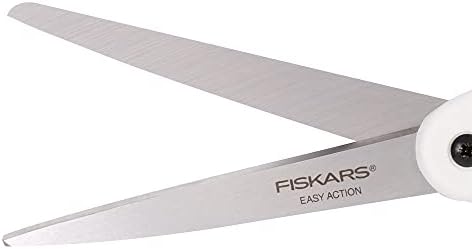 Fiskars 12-99118697WJ 8-инчов Ножица за плат Easy Action, Бял и 01-004761J Ножици с мека дръжка, Директни от Неръждаема стомана, 8 см, Сив