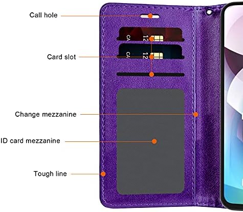 Чанта-портфейл с каишка за Motorola Moto One 5G ACE/G 5G, калъф-награда от изкуствена кожа с цип и лична карта, Джобен притежател на кредитна карта (функция на каботажните), лилавата пеперуда