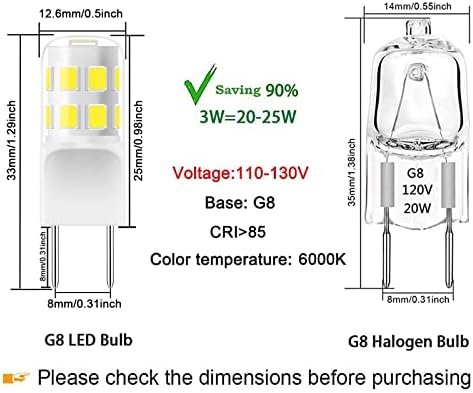 Led лампа G8 с регулируема яркост, 3 W (галогенный равностойността на 20 Вата-25 Вата), двухконтактное основата на G8 GY8.6, мини лампа G8 тип T4 JCD 120 за осветление под шкаф, за осветление на кухнята под мивката,