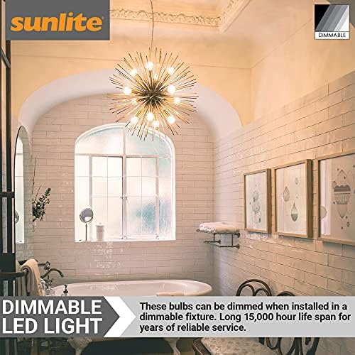 Led лампа Sunlite 41617 в стил глобус с нишка нажежаема G16.5, 2,5 W (еквивалент на 25 W), 250 лумена, с регулируема яркост, Поставка за канделябр (E12) е в списъка на UL, 5000K Super White, 6 точки