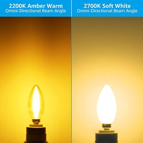 Led крушки за sconces свещ TORCHSTAR E12 с регулируема яркост, led лампа за полилеи C11/B11, от списъка на UL, 2200K кехлибарен цвят, 4,5 W (40 Вата в еквивалент), 350 lm, Лампи за вентилатори, за мокри помещения, гаранция