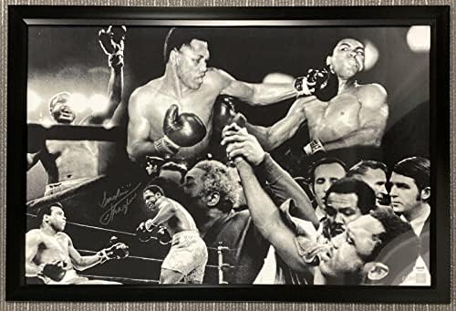 Джо Фрейзър е Подписал черно-бяла снимка 30x20 Боксова Auto срещу Мохамед Али ХОФА, в рамката на PSA / ДНК - Боксови снимки с автографи