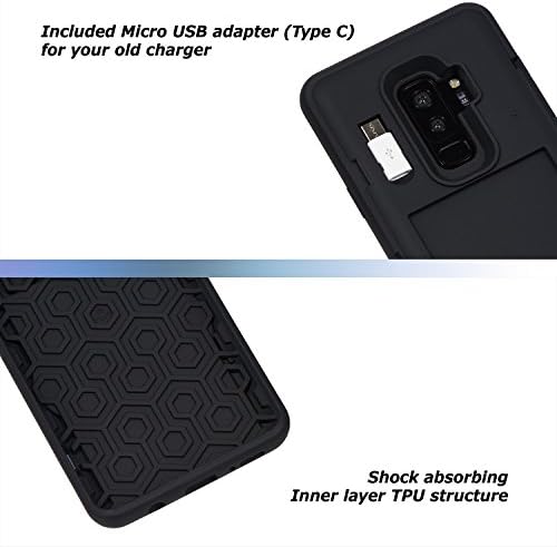 Калъф TORU CX PRO за Galaxy S9 Plus с държач за карти | Тънък Защитен устойчив на удари калъф със Скрито отделение за кредитни карти, завъртащо се отделение за портфейл, Поставка за крака | Включва Огледалото и USB-адаптер