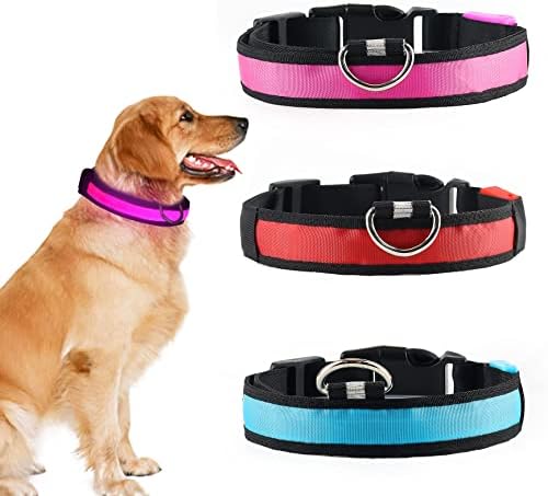 Нашийник за кучета SpotDog с мигаща led Малък / Среден / Голям Размер, Водоустойчива, USB, Акумулаторна батерия, за по-безопасно Розов цвят