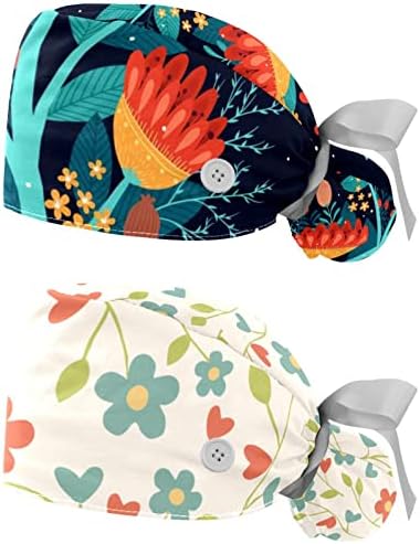 Цветна Работна Шапка с Пуговицей и Тренировъчната Панделка, 2 Опаковки Хирургически шапки за еднократна употреба с Държач за cauda equina, Многоцветен