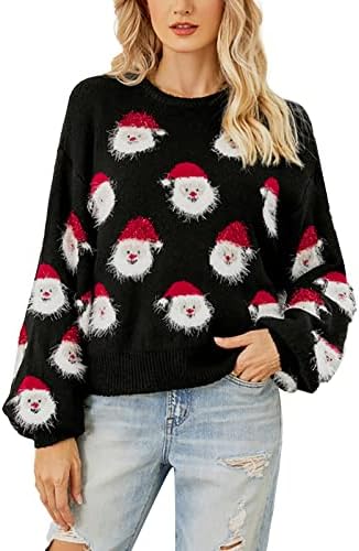 Дамски Пуловери, Пуловер, Обикновен Модел, във Формата на Главата на Дядо Коледа, е Мек през Цялата Силует, Коледен Женски Подарък Пуловер