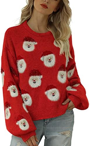 Дамски Пуловери, Пуловер, Обикновен Модел, във Формата на Главата на Дядо Коледа, е Мек през Цялата Силует, Коледен Женски Подарък Пуловер