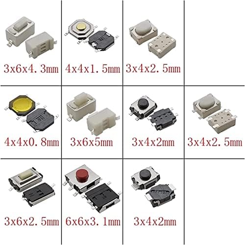 Микропереключатели 250 бр./кор., комплект тактилни ключове Micro Momentary SMD, 10 модела, Автомобил с дистанционно управление, Бутон, ключове, Гама (Цвят: OneColor)