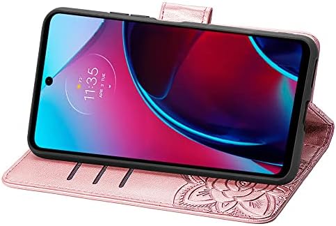 BICHONG е Съвместим с Motorola Moto G 5G 2022, една Чанта-портфейл за жени, Кожен Флип-фолио с магнитна поставка и държач за карти, Защитен калъф за Мото G 5G 2022, пеперуда, Розово злато, SD