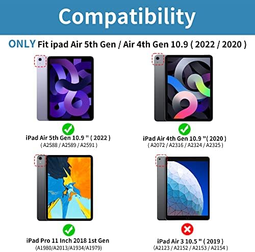 Магнитен калъф KenKe за iPad Air 5-ти/Air 4-то поколение 2022/2020, Подкрепа за зареждане на молив, Автоматично включване/изключване, Магнитно закопчаване с отскок, Отделна Свалящ се капак, калъф за iPad Air 10,9 Инча,
