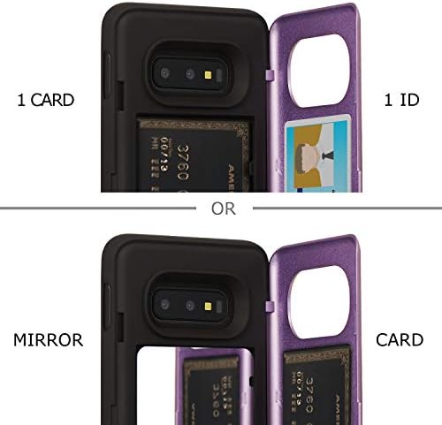 Калъф TORU CX PRO за Galaxy S10e с държач за карти | Тънък Защитен капак със Скрито отделение за кредитни карти, Портфейл, завъртащо се клон, Поставка за крака | В комплект Огледало, Каишка за китката - Лилаво