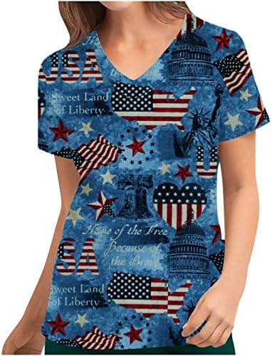 Женска Тениска с V Образно деколте Graphic Office Scrub Uniform Top е за Дами Лято Есен с Джобове UH UH