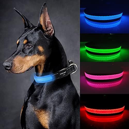 Нашийник за сигурност за кучета ASOYA ПЕТ LED с USB батерията, супер Ярки, мигащи нашийник за кучета, водоустойчив, 4 Цвята и 3 размера малки средни и големи кучета (сини, M:2.5CM X 50 см)
